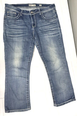 BKE Denim Harper Jeans Women's Size 34 Blue Faded Straight Leg Mid Rise 5 Pocket
